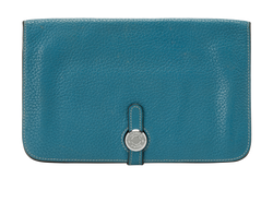 Hermes Dogon Wallet, Leather, Blue, [Q] (2013), 2*